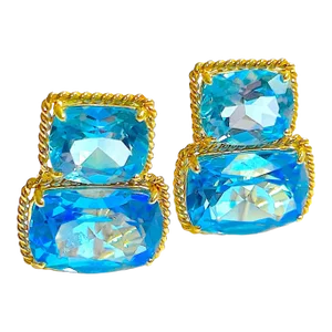 Christina Addison 18kt Yellow Gold 2 Stone Rope Twist Earring With Blue Topaz Cushion