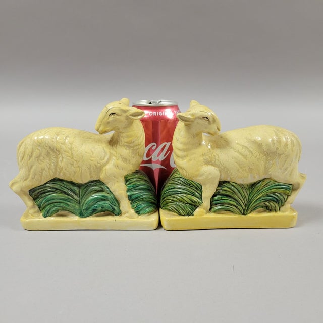 Mid 20th C painted Italian plaster lamb or sheep bookends by Borghese. In really good condition. #00325JWH
