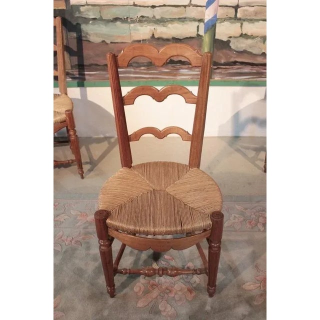 Suite 5 chairs in cherry in taste Louis XV - Louis XVI Provencal. The mulched foundations have been redone. Epoque: XIX...