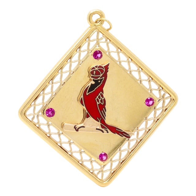 Saint Louis Cardinals Baseball World Series Gold, Enamel & Ruby Charm by Ballou For Sale