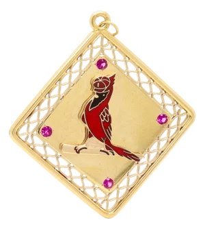 Saint Louis Cardinals Baseball World Series Gold, Enamel & Ruby Charm by Ballou