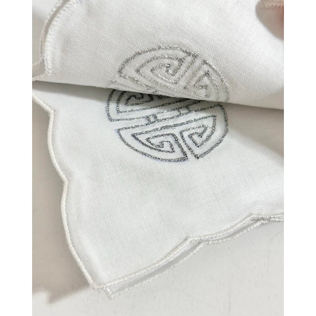 Vintage Cocktail Napkins, Longevity Motif – Silver Embroidered, Set of 6 - New Old Stock For Sale - Image 4 of 7