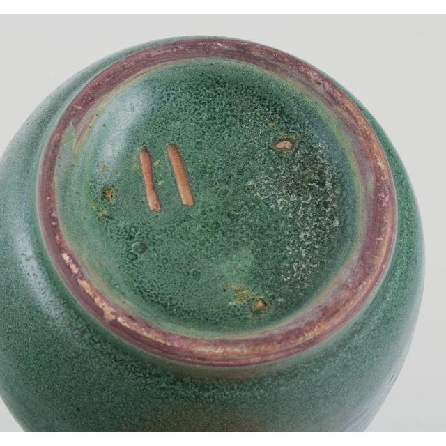 Green Ceramic Jar Glazed in Green Hues with a Brass and Bronze Lid, 1930s For Sale - Image 8 of 10