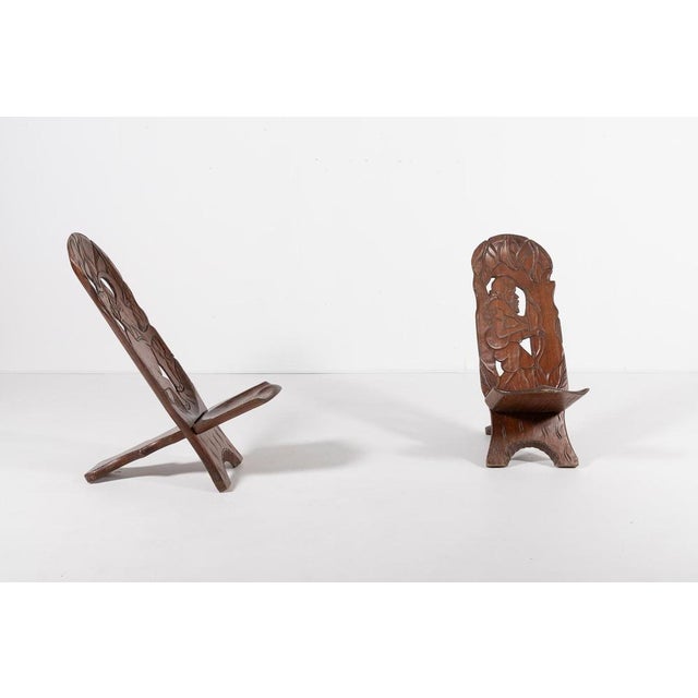 Set of Vintage African Carved Chairs For Sale - Image 6 of 10