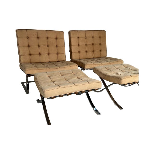 Bauhaus 1970s Knoll Tugendhat Chairs With Ottomans - 4 Pieces For Sale - Image 3 of 12
