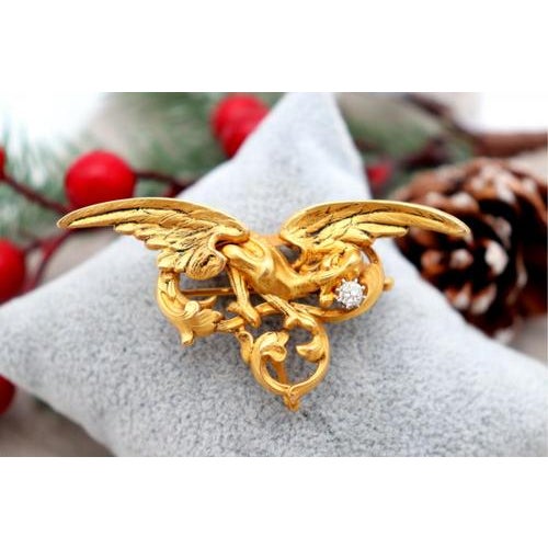 Bird Shaped Gold Brooch For Sale - Image 9 of 9