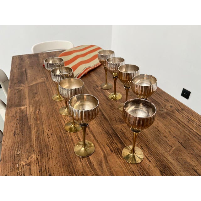 1950s Glasses in Silver Metal and Brass, 1950s, Set of 9 For Sale - Image 5 of 18