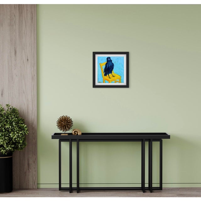 Crow Raven on Yellow Chair, Oil Painting by L Haas For Sale In Reno/Lake Tahoe - Image 6 of 6