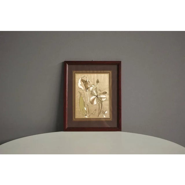 1970s Framed Gold Painting of Iris, 1970s For Sale - Image 5 of 5