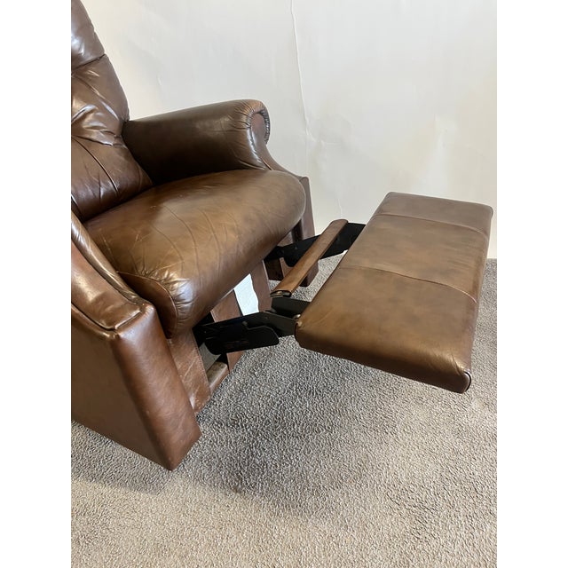EEnglish Chesterfield Style Brown Leather Tufted Reclining & Rocking Club Chair For Sale - Image 12 of 12