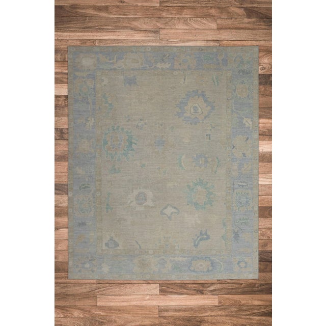 Textile Blue Neutral Handwoven Turkish Oushak Rug 8'2" X 10'2" For Sale - Image 7 of 7