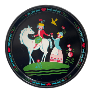 Vintage Scandinavian Folk Art Metal Tray W/ Horse