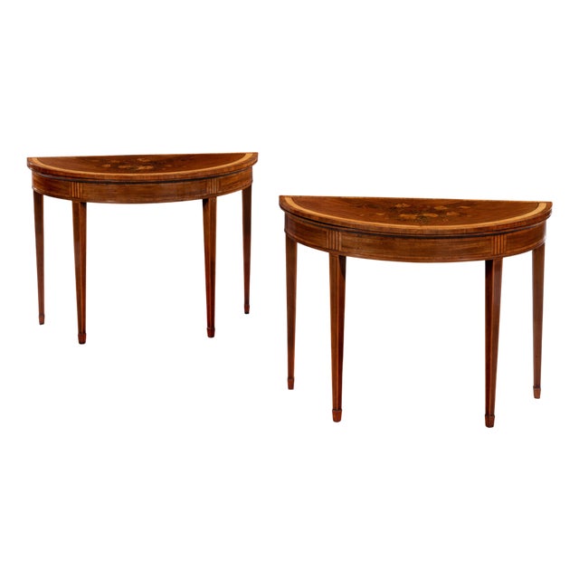 George III Marquetry Inlaid Card Tables, 1780, Set of 2 For Sale