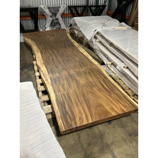 Contemporary Live Edge Single-Slab Monkeypod Conference Table, 117 in Long, 46 in Wide For Sale - Image 3 of 4
