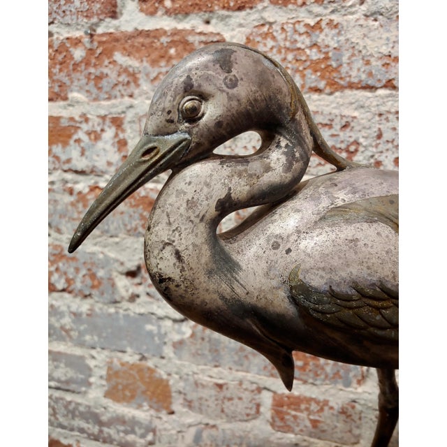 Blue Heron Bird -1930s Japanese cold painted Metal Sculpture Dimensions: overall height 16" (40.5cm); length 12" (30.5cm);...