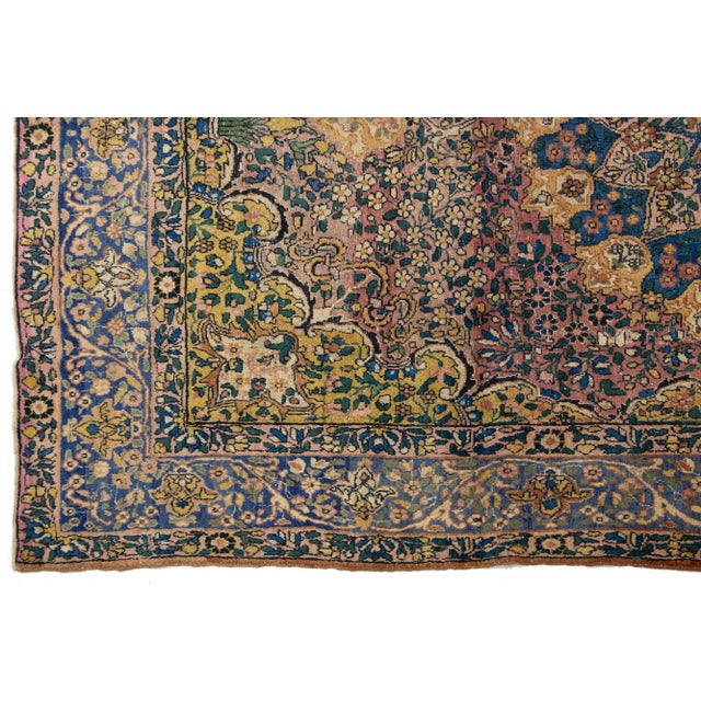 1920s Handmade Antique Kerman Persian Wool Rug With a Multicolor Rosette Motif For Sale - Image 5 of 10