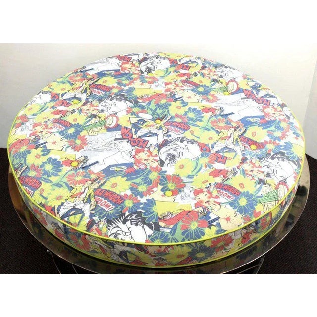Pop Art Mid Century Vintage Chrome Frame Ottoman With Pop Art Embossed Leather Upholstery For Sale - Image 3 of 10