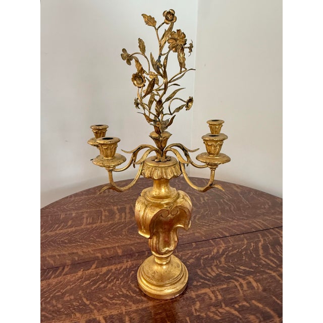 Italian Rococo Gold Gilt 5 Arm Candelabra For Sale - Image 9 of 12