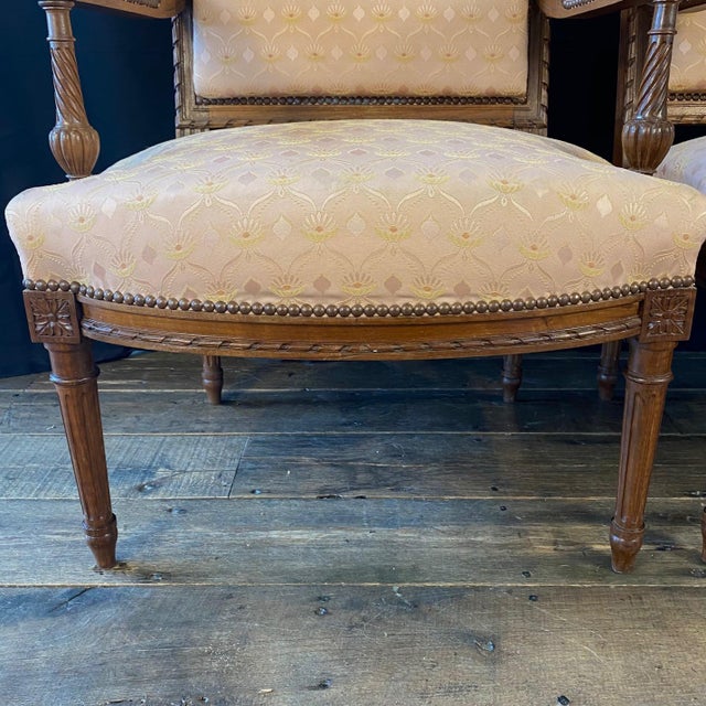 Louis XVI Carved Mahogany Fauteuil Arm Chairs -a Pair For Sale - Image 12 of 17