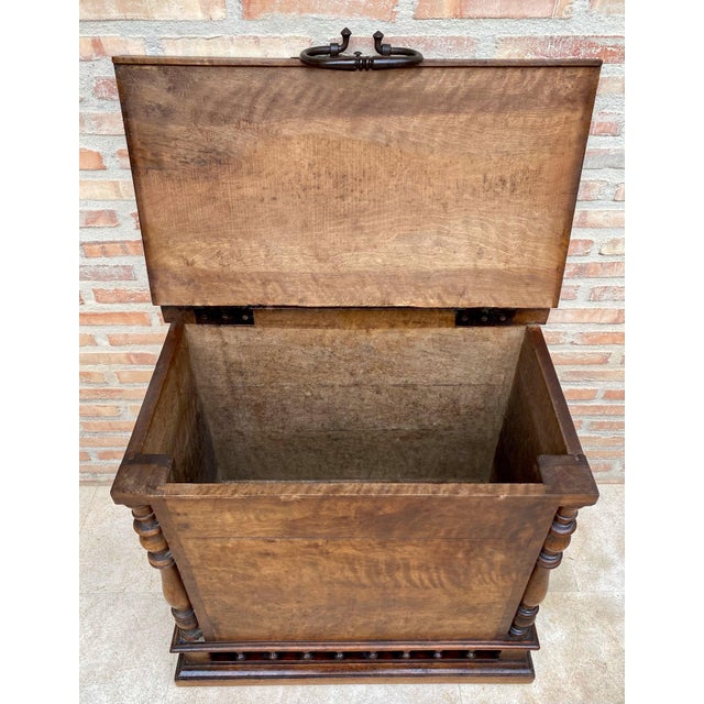 Brown Antique Solid Wood Chest with Turned Columns, 1920s For Sale - Image 8 of 12