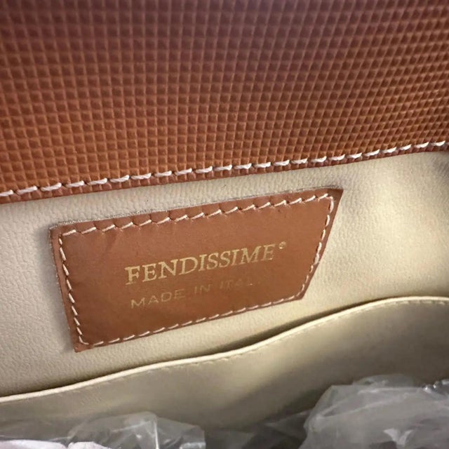 1990s Brown Leather and Fabric Tote Bag by Fendissime For Sale - Image 11 of 12