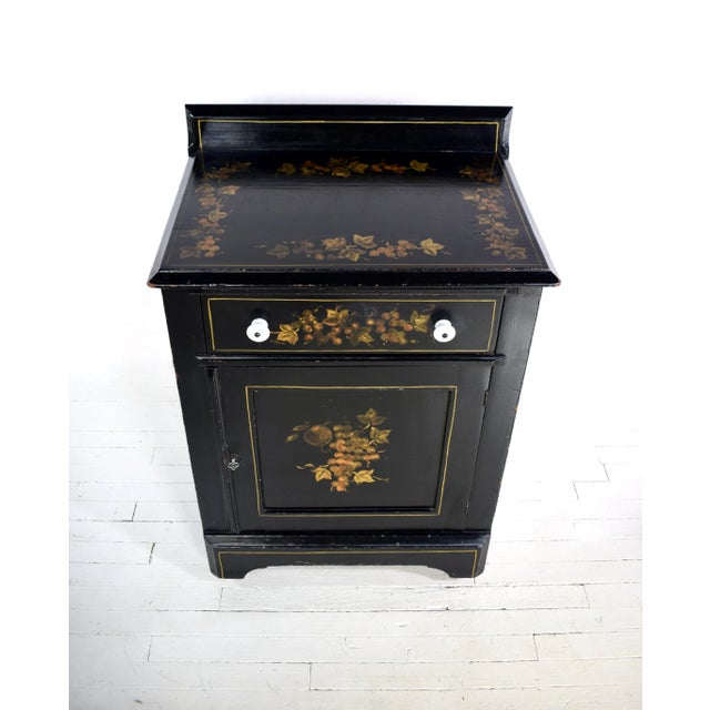 American Hand Painted Folk Art Wash Stand Cabinet, American, Solid Wood, 19th Century For Sale - Image 3 of 12