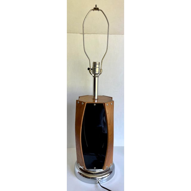 Mid-Century Chrome, Teak Bentwood and Smoked Lucite Lamp For Sale - Image 9 of 11