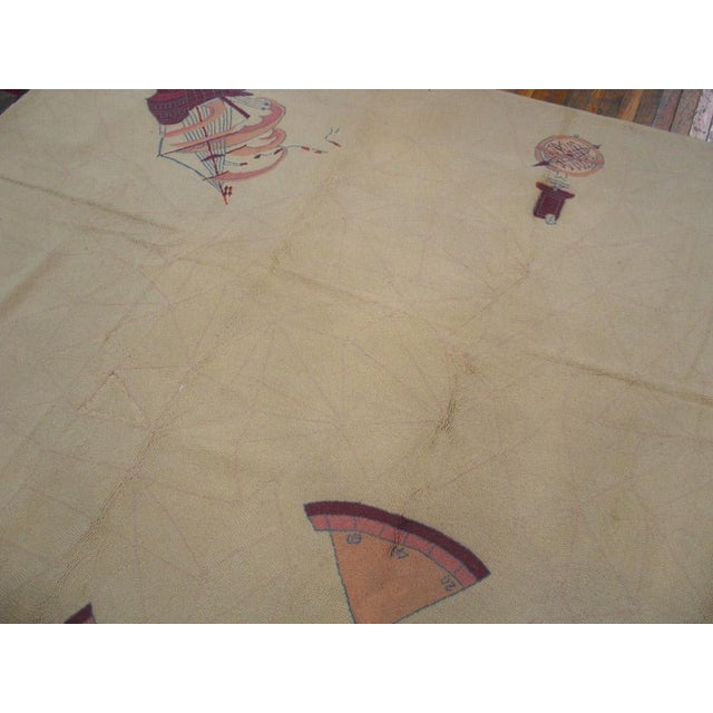 Abstract 1950s Ivory Geometric Vintage American Hooked Rug 11' X 14' Knotted Wool Carpet For Sale - Image 3 of 4