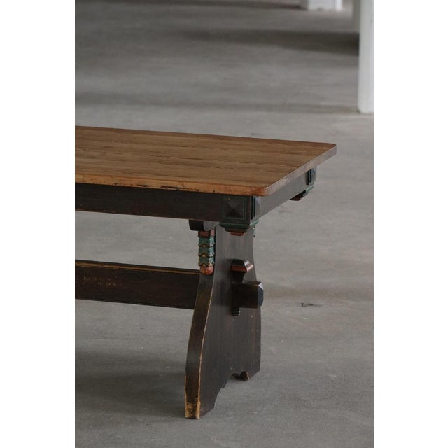 Scandinavian Rustic Folk Art Dining Table in Stained Pine, 1900s For Sale - Image 9 of 18