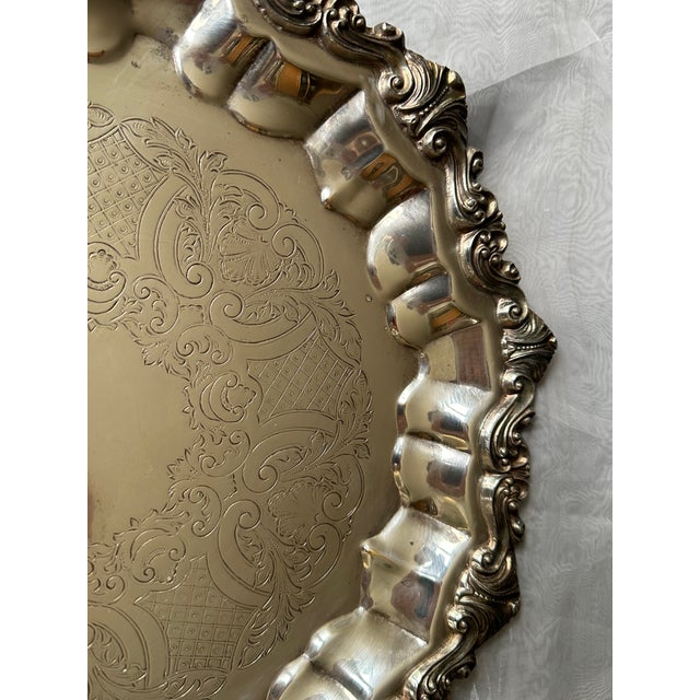 1950s Vintage Round Silverplate Footed Tray For Sale - Image 5 of 12