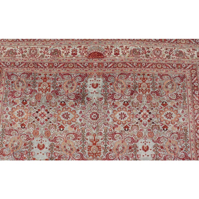 Ornate Floral Pattern Khorassan Antique Persian Rug in Burgundy & Gray For Sale - Image 9 of 12