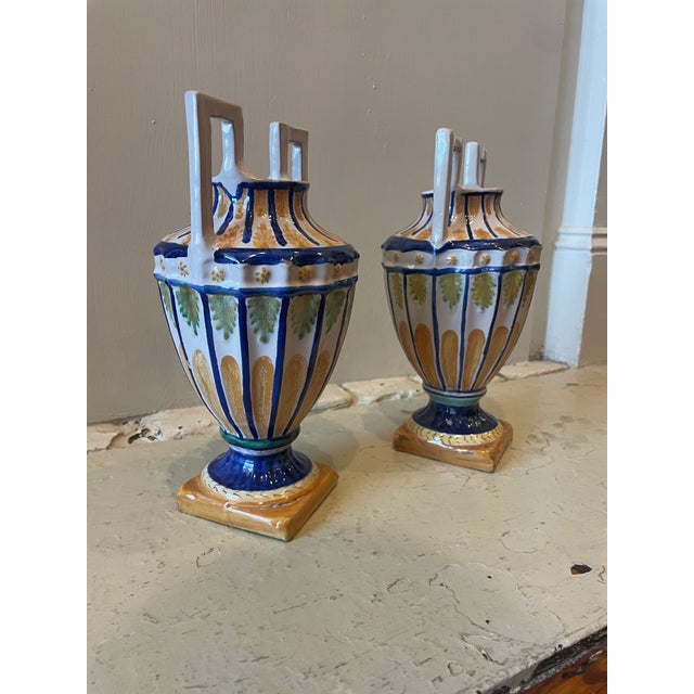 Early 20th Century Early 20th Century Pair of Italian Faience Amphora Style Vases For Sale - Image 5 of 8