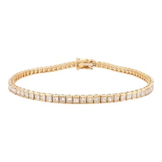 4.42ct Natural Round Diamond 18k Solid Gold Channel Bracelet by VRJewels For Sale