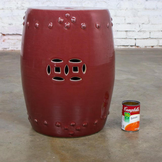Late 20th Century Traditional Asian Garden Stool or Plant Stand From Gumps Oxblood Glazed Ceramic For Sale - Image 18 of 18