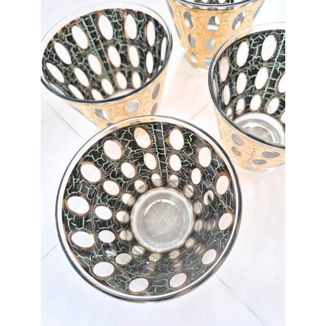 Mid-Century Modern 1960s Culver Mid Century Mod 1960's Pisa Old Fashioned Rocks Glasses 22k Gold Over Green - Set of 4 For Sale - Image 3 of 9