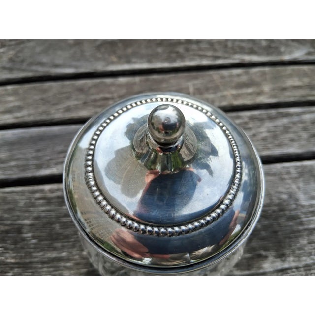 Art Deco 1930s Art Deco Floral Etched Glass Candy Honey Jar With Sterling Silver Lid & Base For Sale - Image 3 of 7