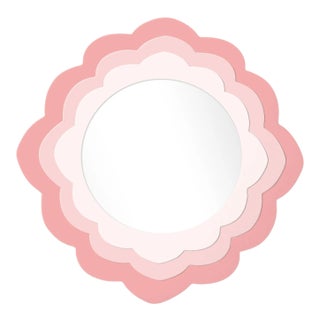 Fleur Home x Chairish Audobon Magnolia Circle Mirror in Pink Punch, 30x30 For Sale