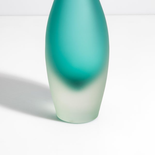 Glass Hand Blown Murano Flute Vase in Teal For Sale - Image 7 of 7