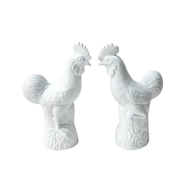 Pair of Vintage White Ceramic Roosters For Sale - Image 11 of 11