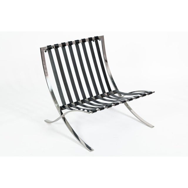 Pair Mid Century Black Leather Barcelona Chairs by Mies Van Der Rohe for Knoll, 1977 For Sale - Image 14 of 17