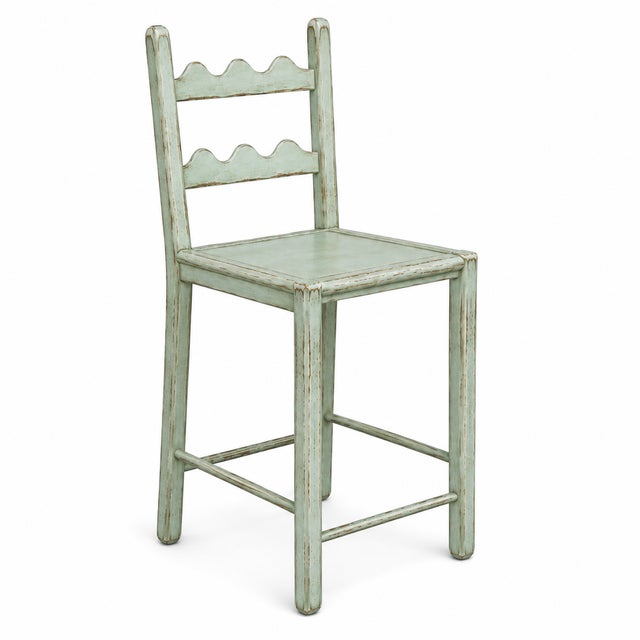 Set of 4 Country French Counter Stools With Custom Antique Light Pastel Seafoam Green For Sale - Image 4 of 4