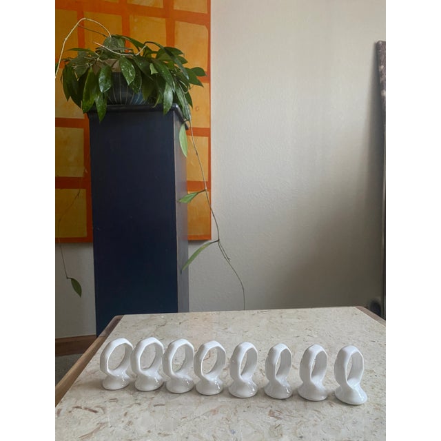 Large, set of eight Pfaltzgraff Heritage napkin rings in glossy white glazed ceramic napkin rings 1.88”W x 1.38”D x 2.5”H...