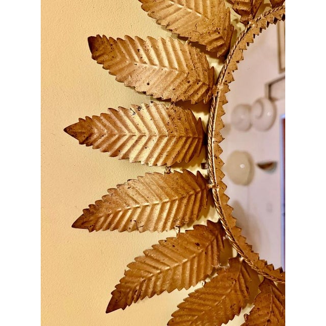 Metal Large Crown Sunburst Mirror in Gilt Metal and Glass, 1950 For Sale - Image 7 of 9