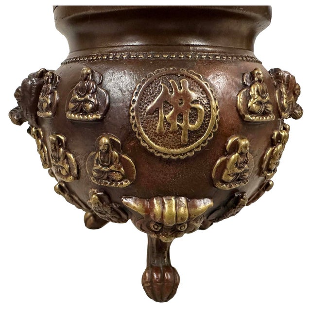 Brass Mid-20th Century Tibetan Brass Tripod Incense Burner For Sale - Image 8 of 12
