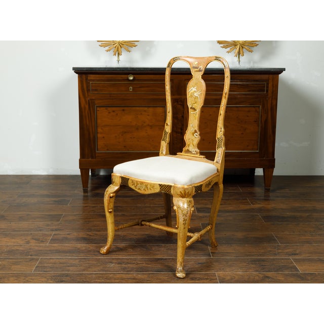 English 1920s Queen Anne Style Side Chair with Painted Birds, Trees and Flowers For Sale In Atlanta - Image 6 of 10