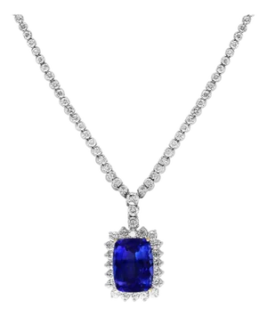 21 Carat Cushion-Cut AAA Tanzanite & 9.5 Ct Diamonds, Pendant Necklace Estate