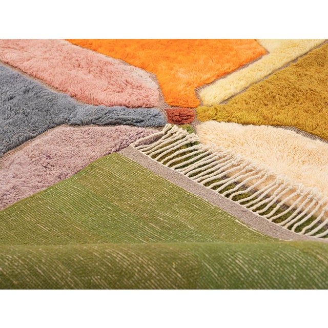 Orange Bold Multicolor Geometric Hand-Knotted Wool Rug | 12'4" X 8'11" | One of a Kind For Sale - Image 8 of 8