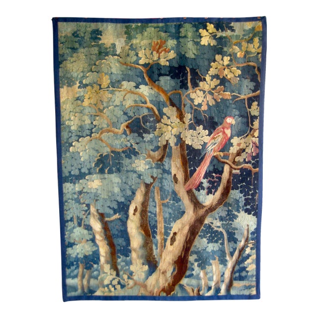 Aubusson French Tapestry Verdure Red Parrot in a Tree 18 Century For Sale