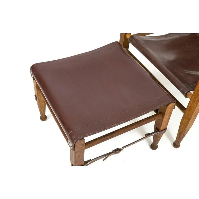 Set of Teak Safari Chair and Ottoman in Leather from Aage Bruru & Son, 1960s For Sale - Image 6 of 8