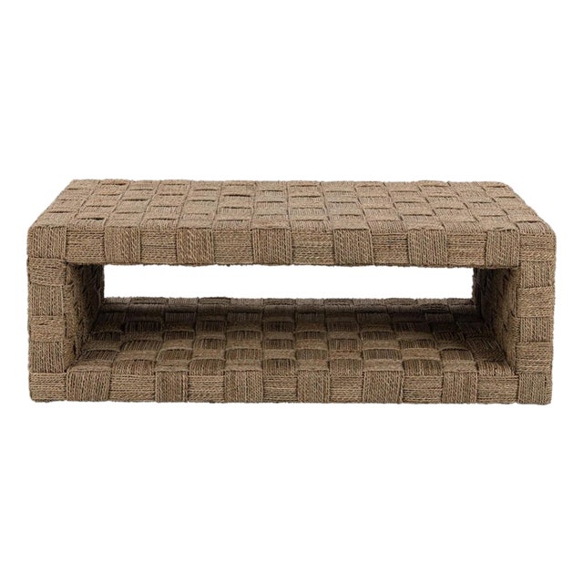 Coastal Contemporary Basketweave Seagrass Coffee Table For Sale